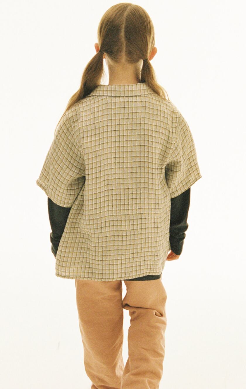 Our Legacy Shirt Kids 4/6 Kids Box Shirt Short Sleeve Grey Yellow Check Casual